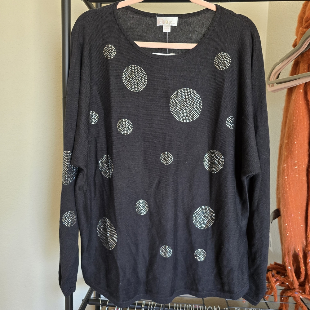 Belle by Kim Gravel NWT Large Black Sweater with Silver Accents